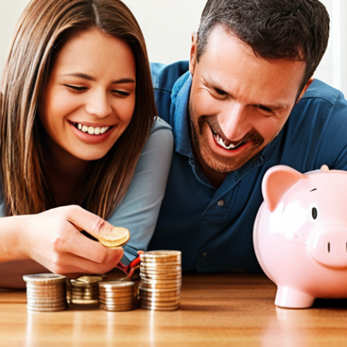 Home 11 **
A visual representation of building an emergency fund for homeowners. The scene depicts a family looking relieved as they receive assistance for a home repair (e.g., a plumber fixing a leaky pipe). The background includes visual cues representing savings and financial security, such as a piggy bank, coins, and a graph showing steady growth. Emphasize the importance of being prepared for unexpected expenses. Style: Realistic, warm lighting.
**