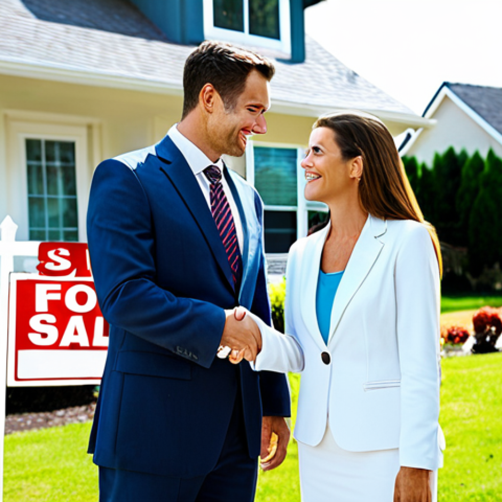 부동산 투자를 고려한 주택 구매 전략 - **Image Prompt:** A real estate agent in professional attire, shaking hands with a fully clothed cou...