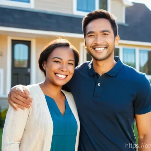 Home 22 주택 구매 전 소유권 조사 방법 - **Prompt:** A diverse, joyful young couple or family standing proudly in front of their newly purcha...