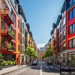 주택 구매 후 단기 임대 가능성 평가하기 - A modern short-term rental apartment exterior in a vibrant urban neighborhood, featuring a mix of hi...