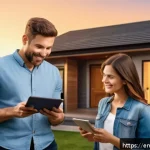 주택 구매 시 재정적 준비 체크리스트 - A cozy, modern family home exterior at sunset, with a welcoming front porch and well-maintained gard...