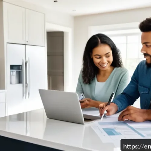 주택 구매 시 피해야 할 함정 - A detailed, realistic illustration of a diverse young couple reviewing a home purchase budget at a m...