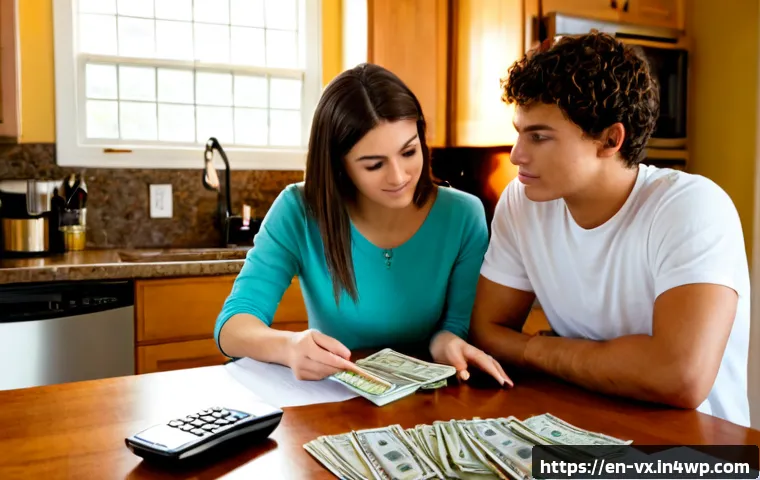 주택 구매 후 대출 상환 계획 세우기 - Photorealistic young couple in a bright American suburban home kitchen, calmly planning mortgage rep...